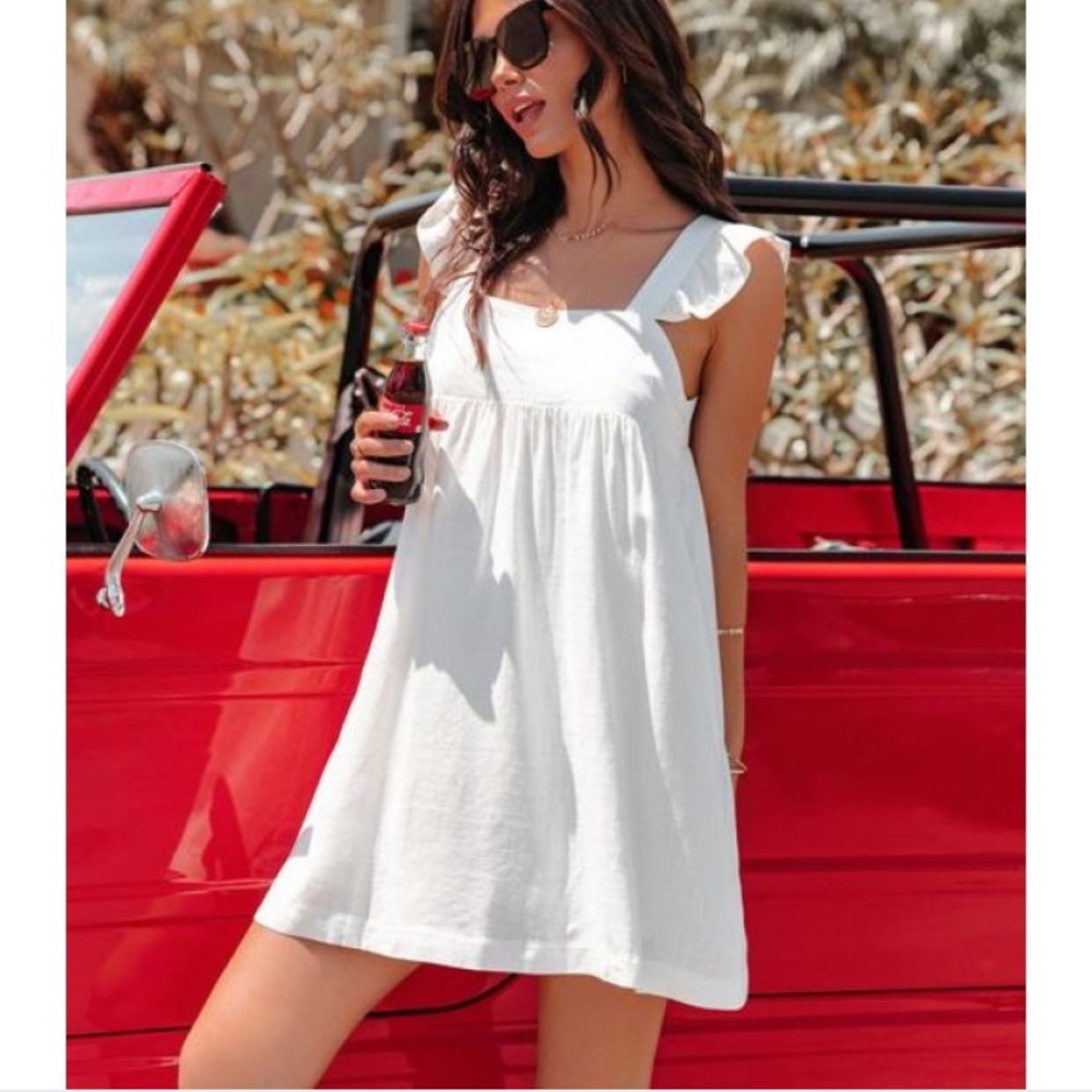 Vici white linen babydoll dress